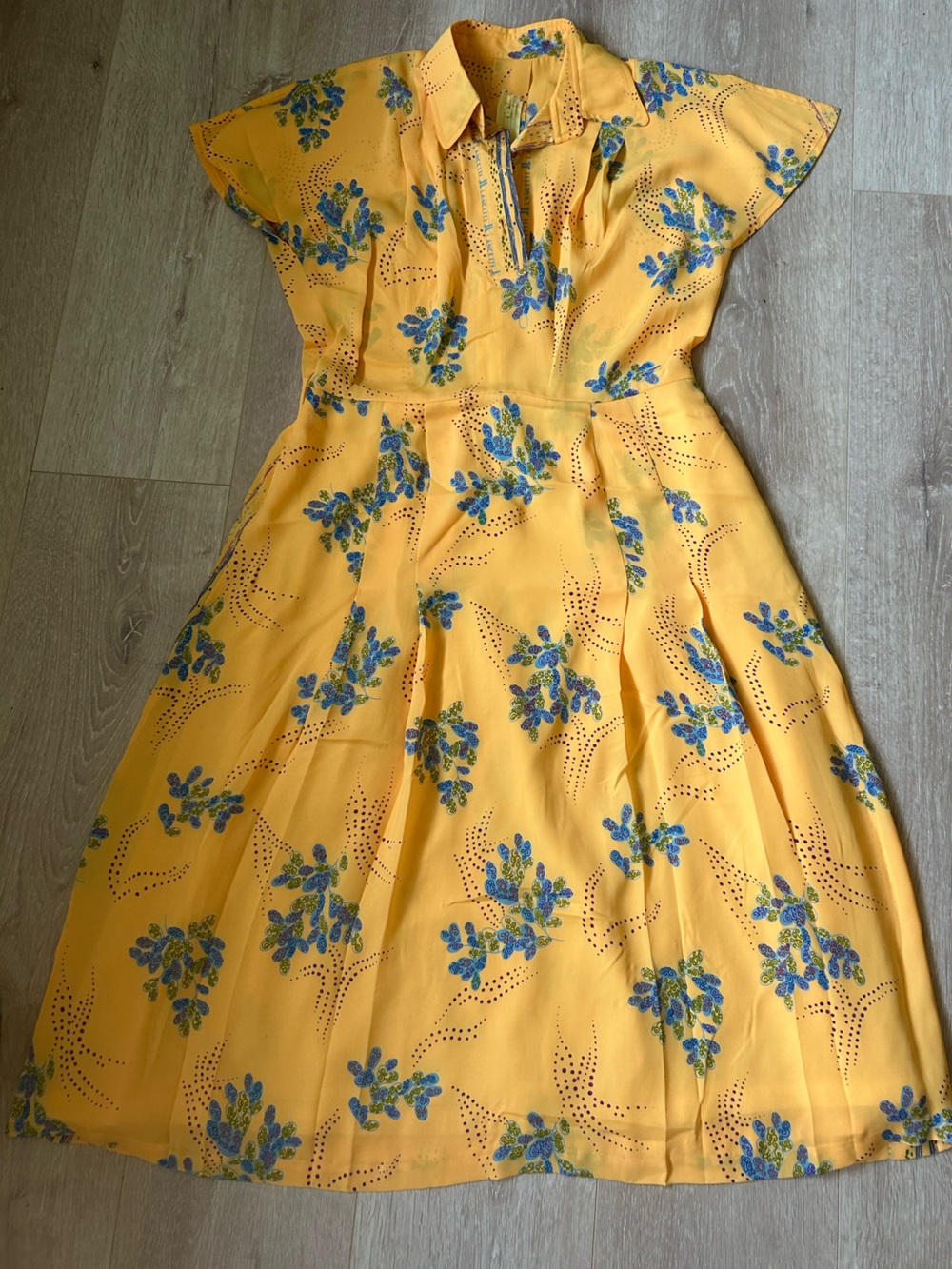 VTG Lancetti Sunshine yellow Floral Fit-and-Flare Dress 8/10 M